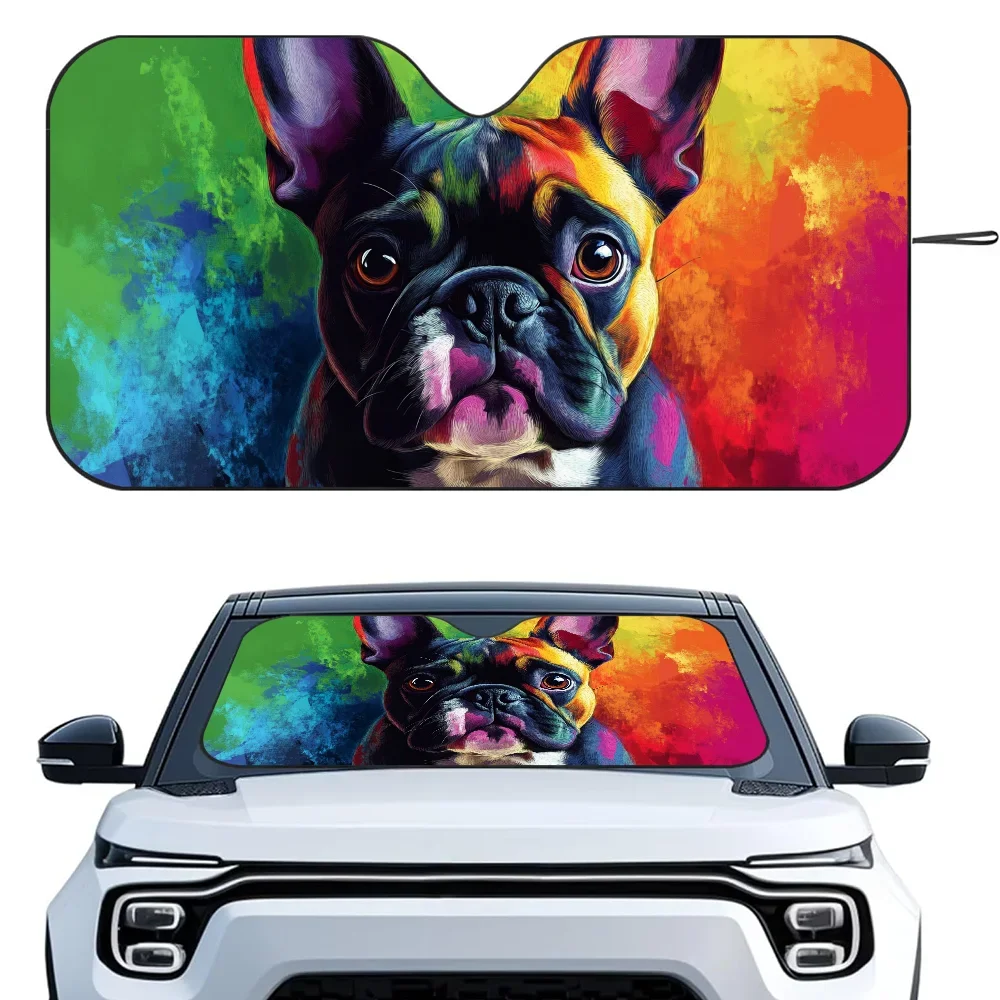 

French Bulldog Car SunSha Heat-insulating Aluminum Film Windshield Sunshas UV Rays Blocks Car Sun Visor Protector