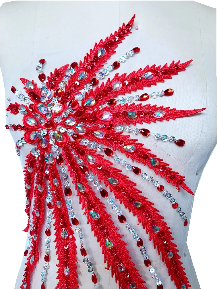 ZBROH patch di cristallo fatte a mano con/viola/rosso/p cucire su strass applique con 55*30cm per abito