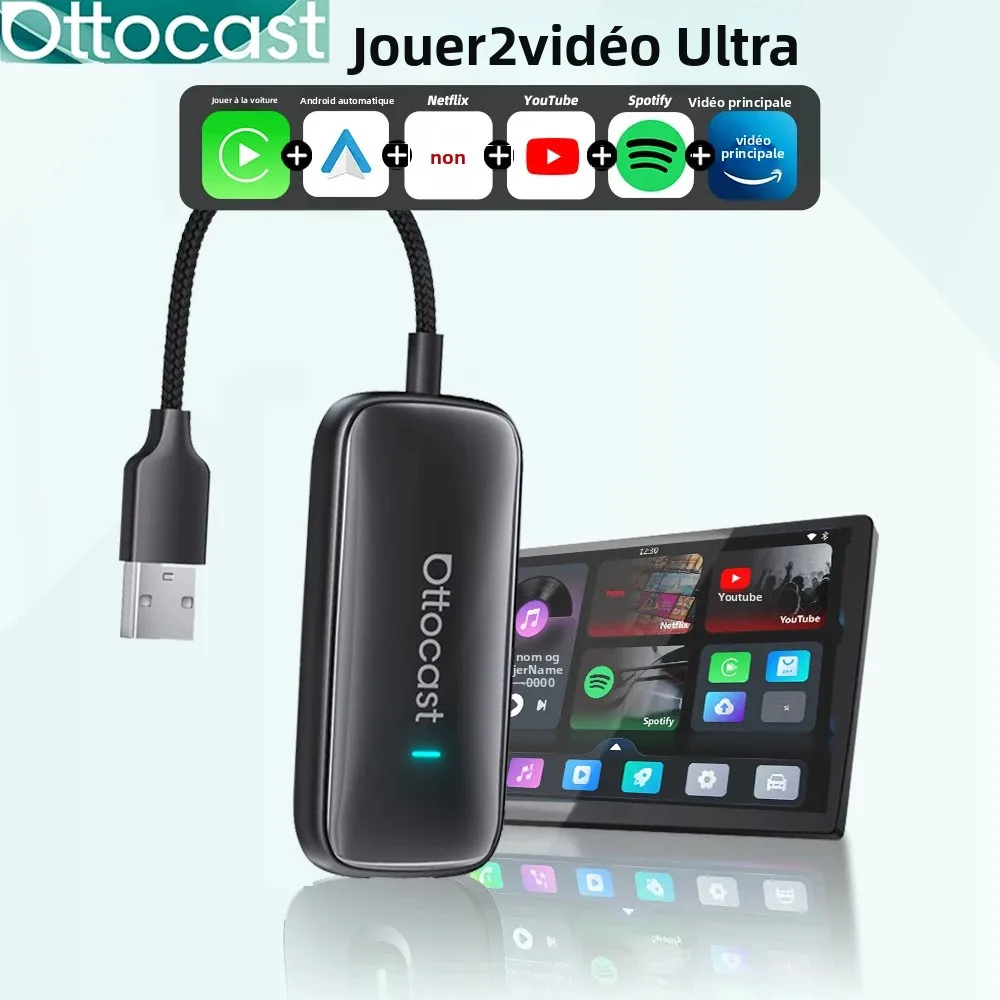 OTTOCAST Play2Video Ultra sans fil CarPlay Android Auto adaptateur intégré Youtube Netflix boîte vidéo accessoires de voiture