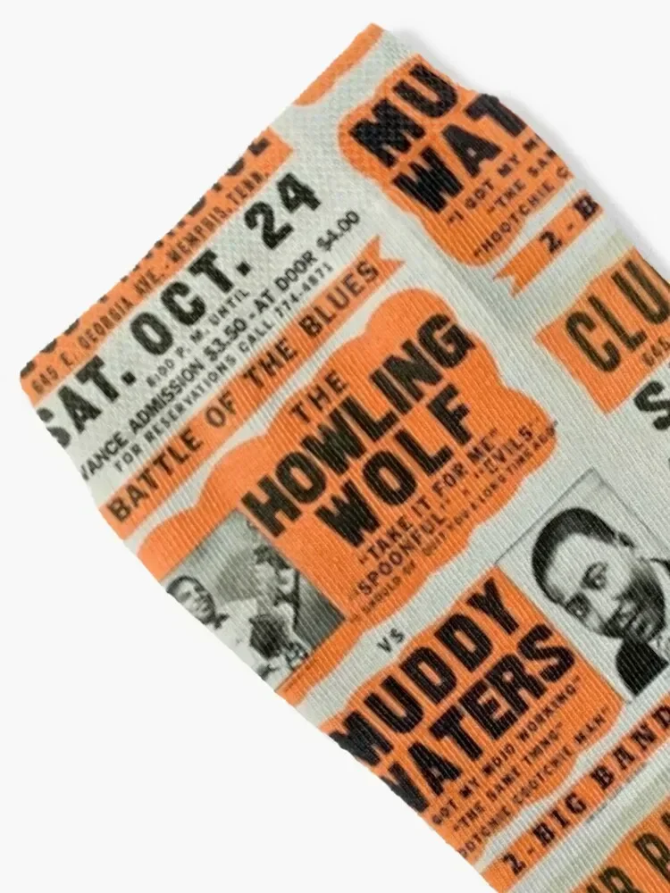 Vintage Blues Music Concert Poster - Howlin' Wolf VS Muddy Waters in Memphis, TN - Classic 1950's Music Concert Design Socks