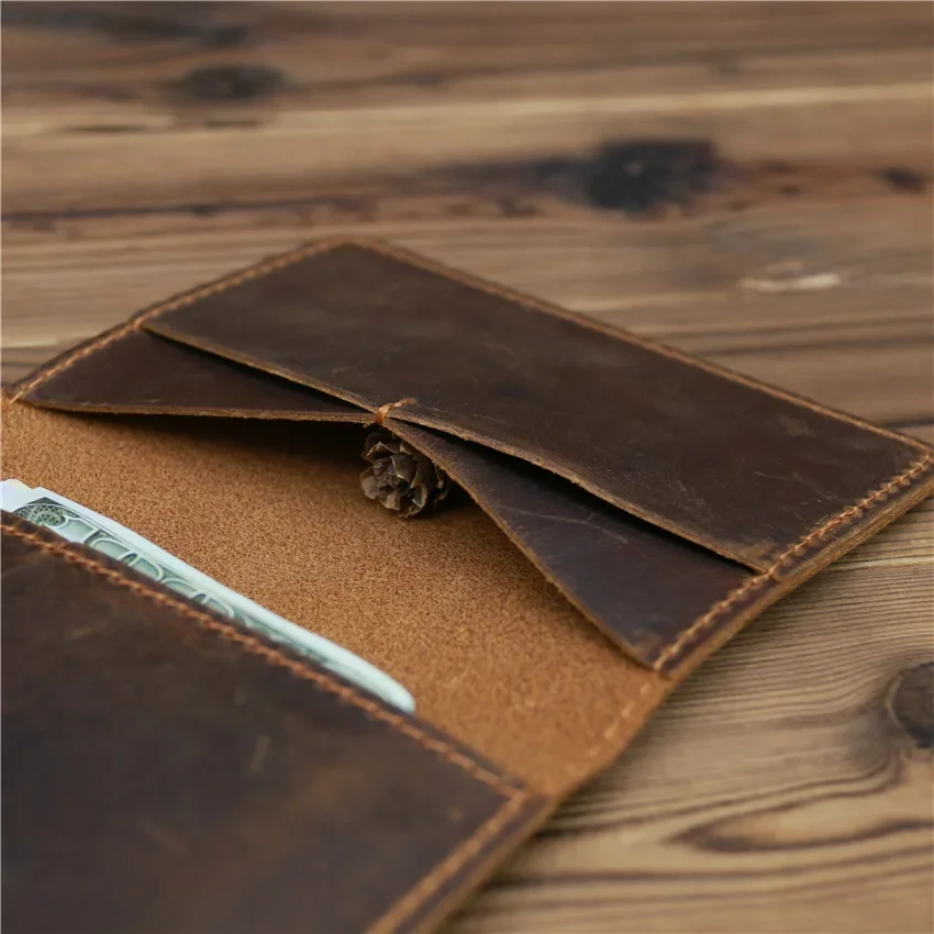 Crazy Horse Leather Passport Cover Women Men Genuine Leather Passport Case Pocket Carry Travel Card Holder Wallet