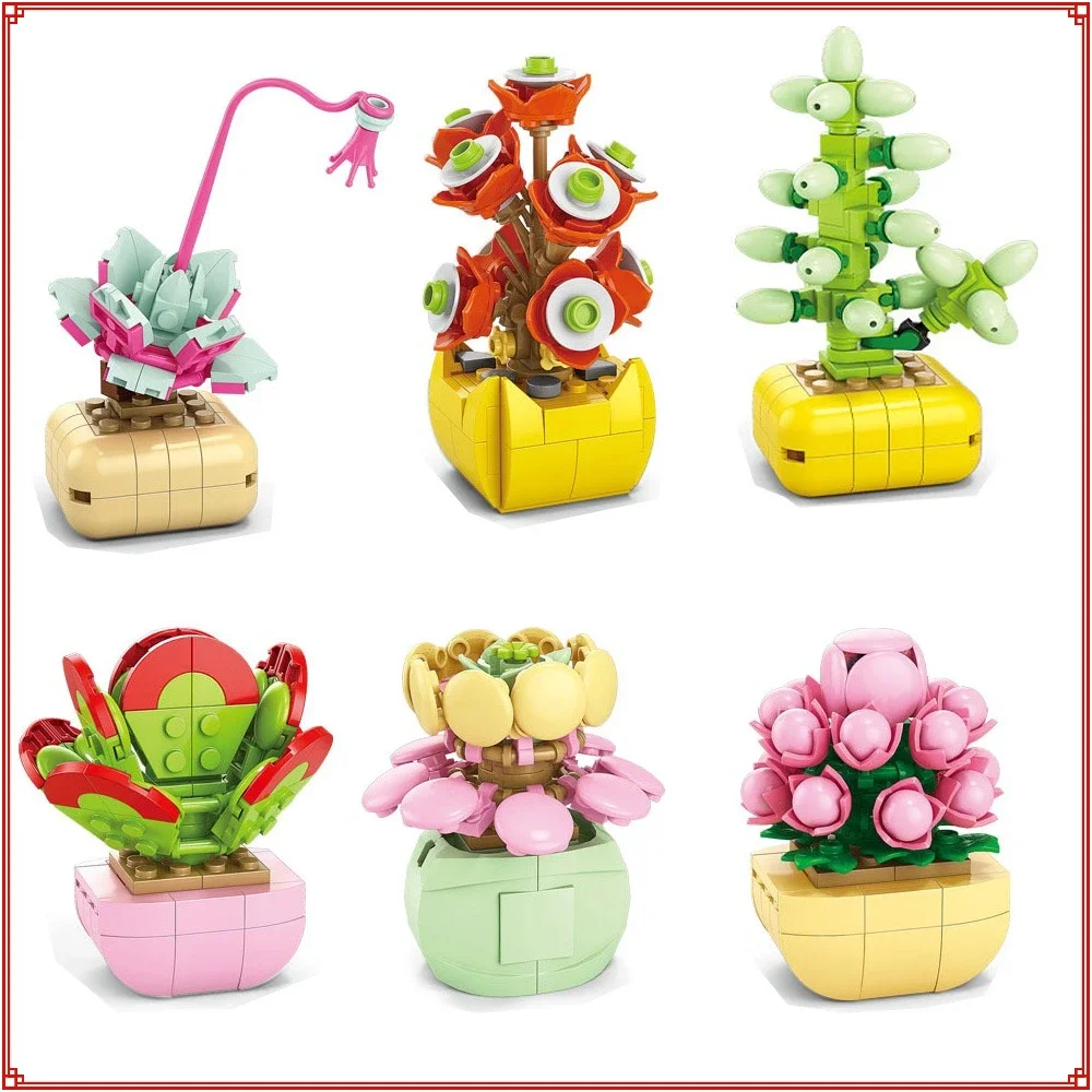 

Original Succulent Potted Mini Plant Building Blocks DIY Flower Bouquet Model Room Decorations Toys Kids Festival Creative Gifts