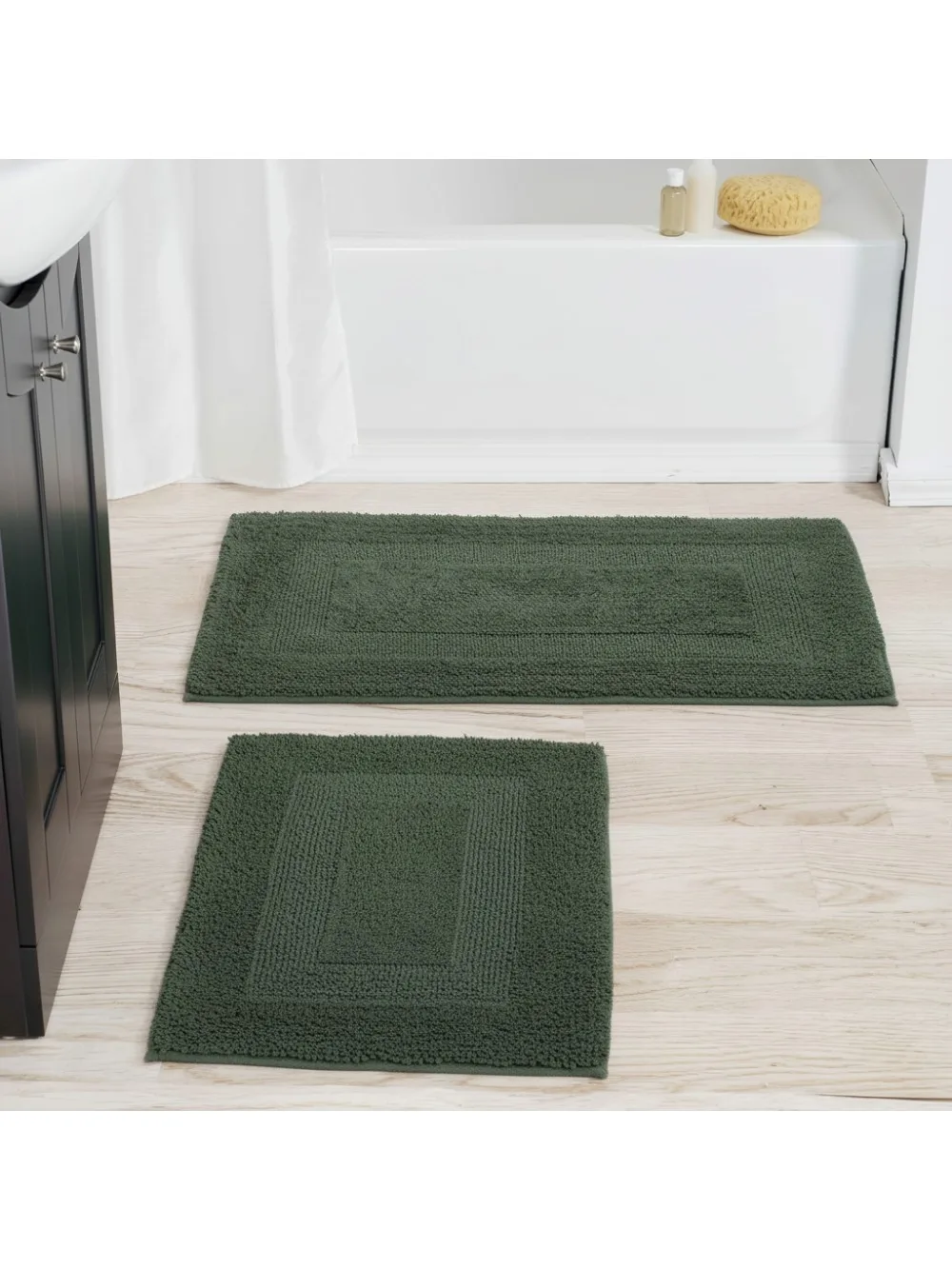 

2-Piece Cotton Bathroom Mat Set - Absorbent Machine Washable Rugs for Family Home, Kitchen & Laundry Room (Green)