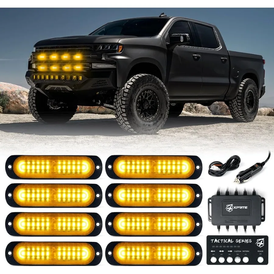 

Amber 12 LED Surface Mount Strobe Lights Kit Grill Grille Side Marker Light Flashing Emergency Warning Light Assemblies w Contr