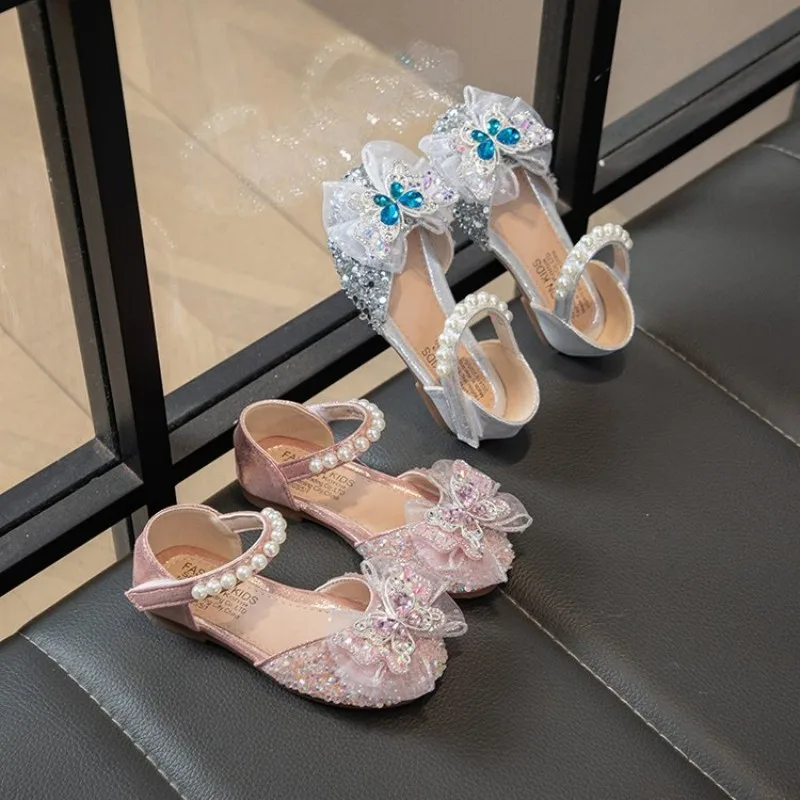 

Summer Girls Sandals Fashion Sequins Rhinestone Bow Girls Princess Shoes Baby Girl Shoes Flat Heel Sandals Size 21-36