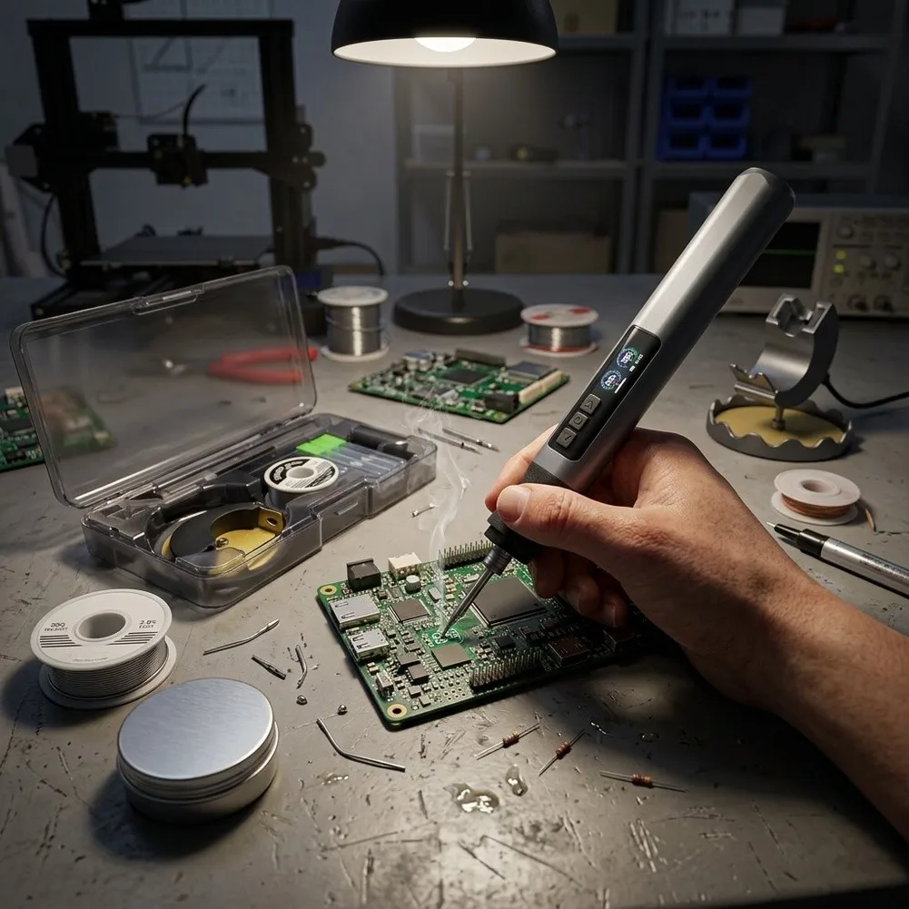 Cordless Soldering Iron Kit Featuring 75W Output LED Illumination and 3 Standard Soldering Tips for Portable Repairs