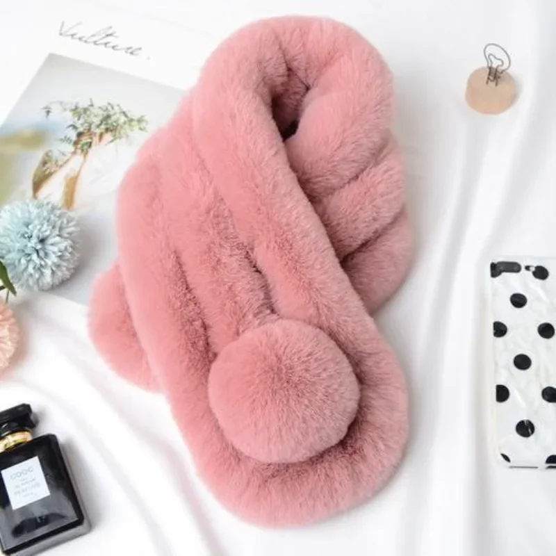 

Women's Winter Warm Soft Thicken Faux Fur Plush Cross Collar Scarf Shawl Snood Scarves Wholesale