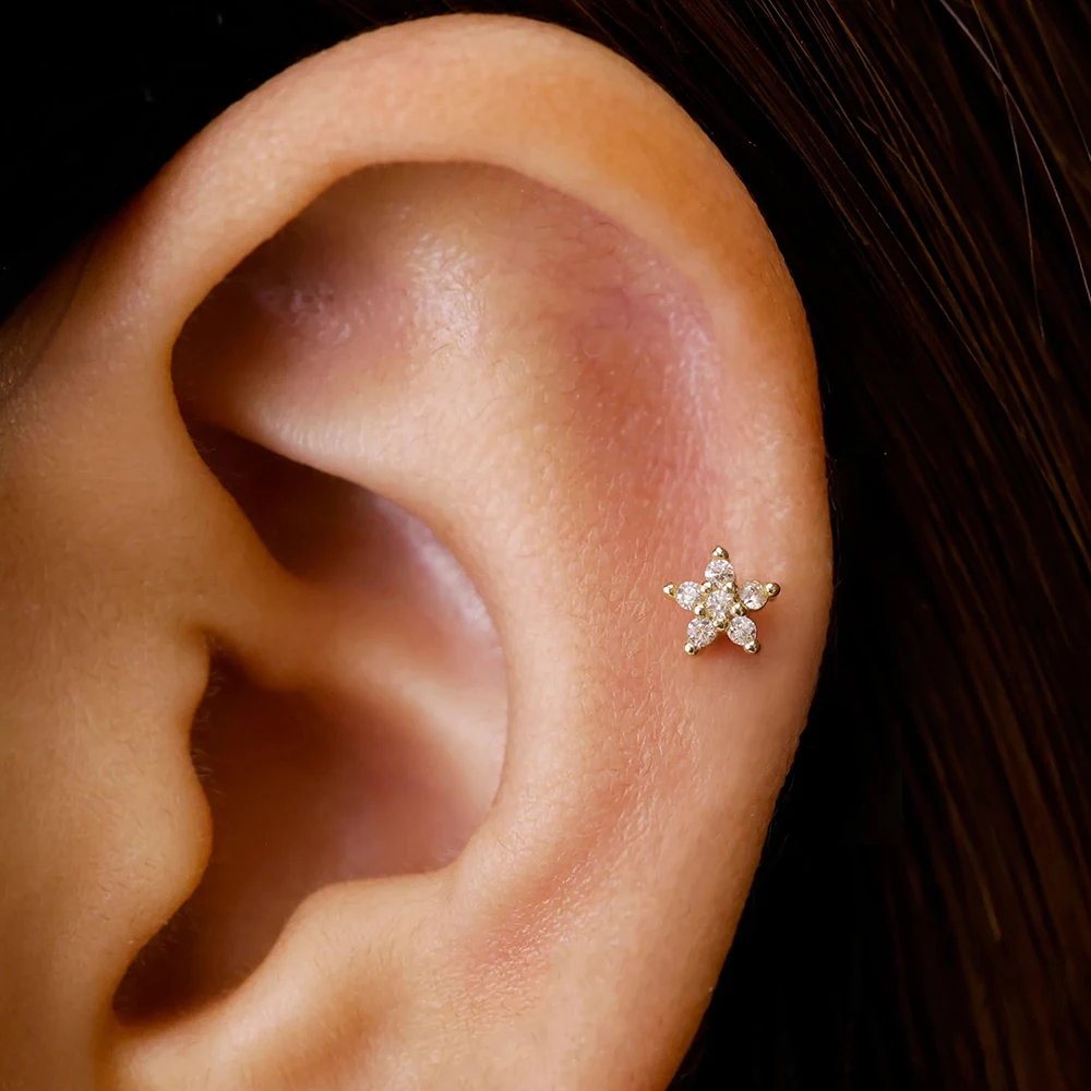 1PC Modny kolczyk ze stali nierdzewnej Mini CZ Zircon Flower Stud Earring Tragus Chrząstka Helix Hoop Conch Rook Daith Lobe Piercing Biżuteria — zdjęcie 5