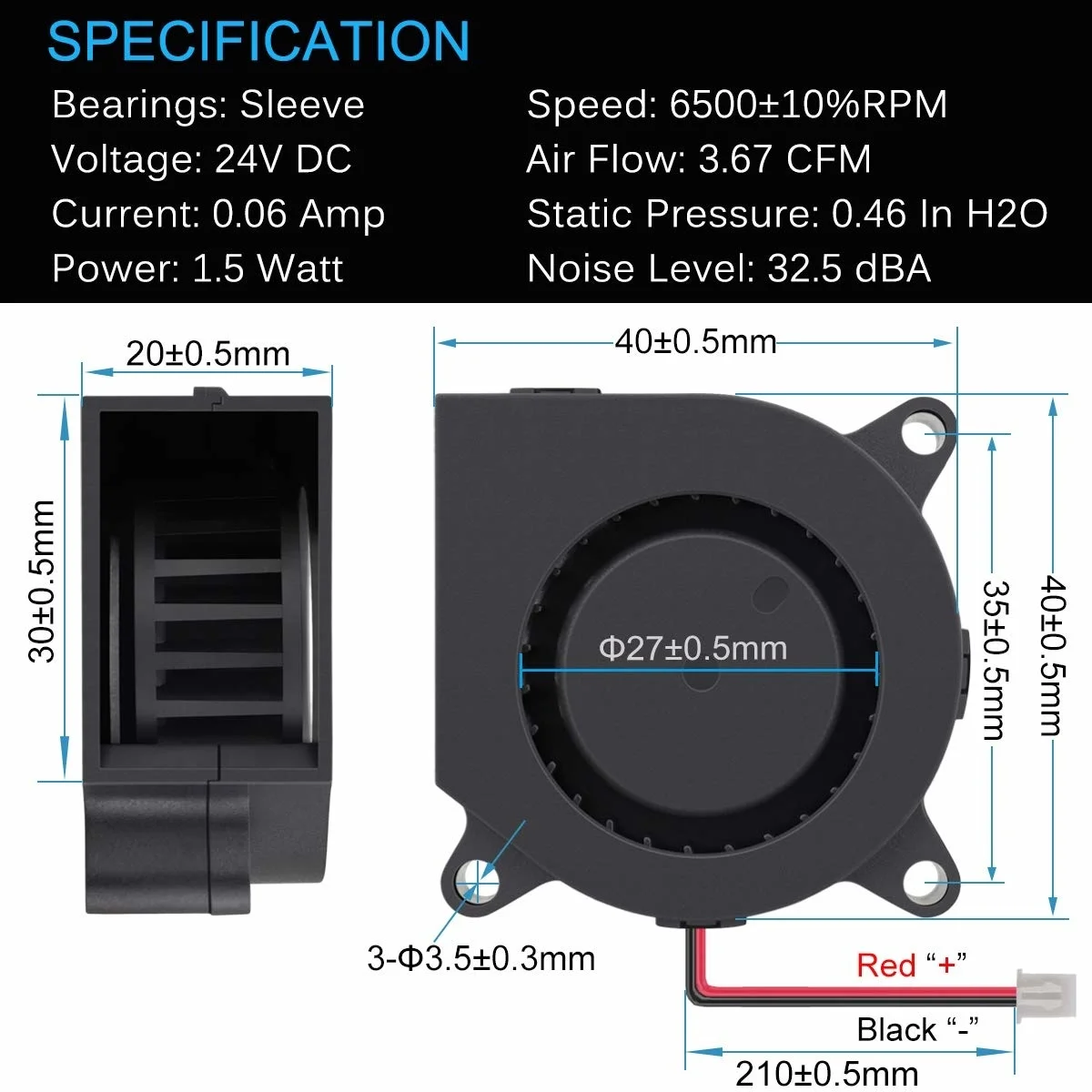 5015 12V/24V DC Brushless Radial Cooling Turbo Blower Fan for DIY 3D Printer Extruder Humidifier