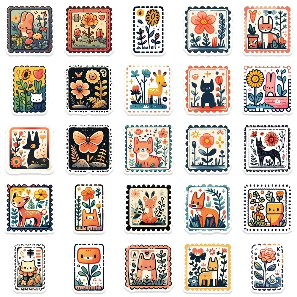 50Pcs/Set Mixed Cute Animal Stamp Stickers Decals Luggage Laptop Motorcycle Phone Waterproof Sticker Children Toy image 3