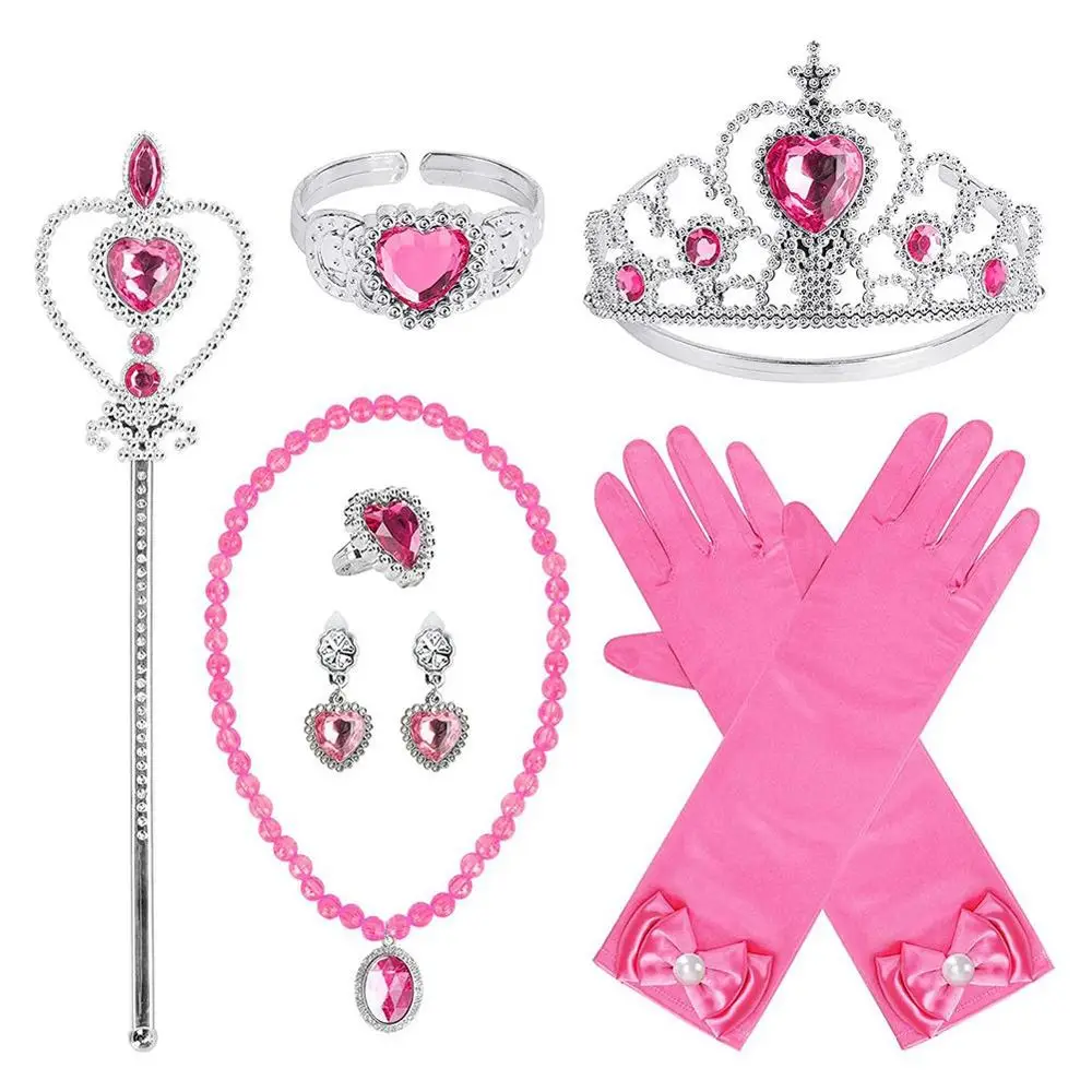 Girl\'s Princess Costume Crown Magic Wand Necklace Earrings Set Hot Pink Crown Magic Wand Necklace and Earring Set Toys