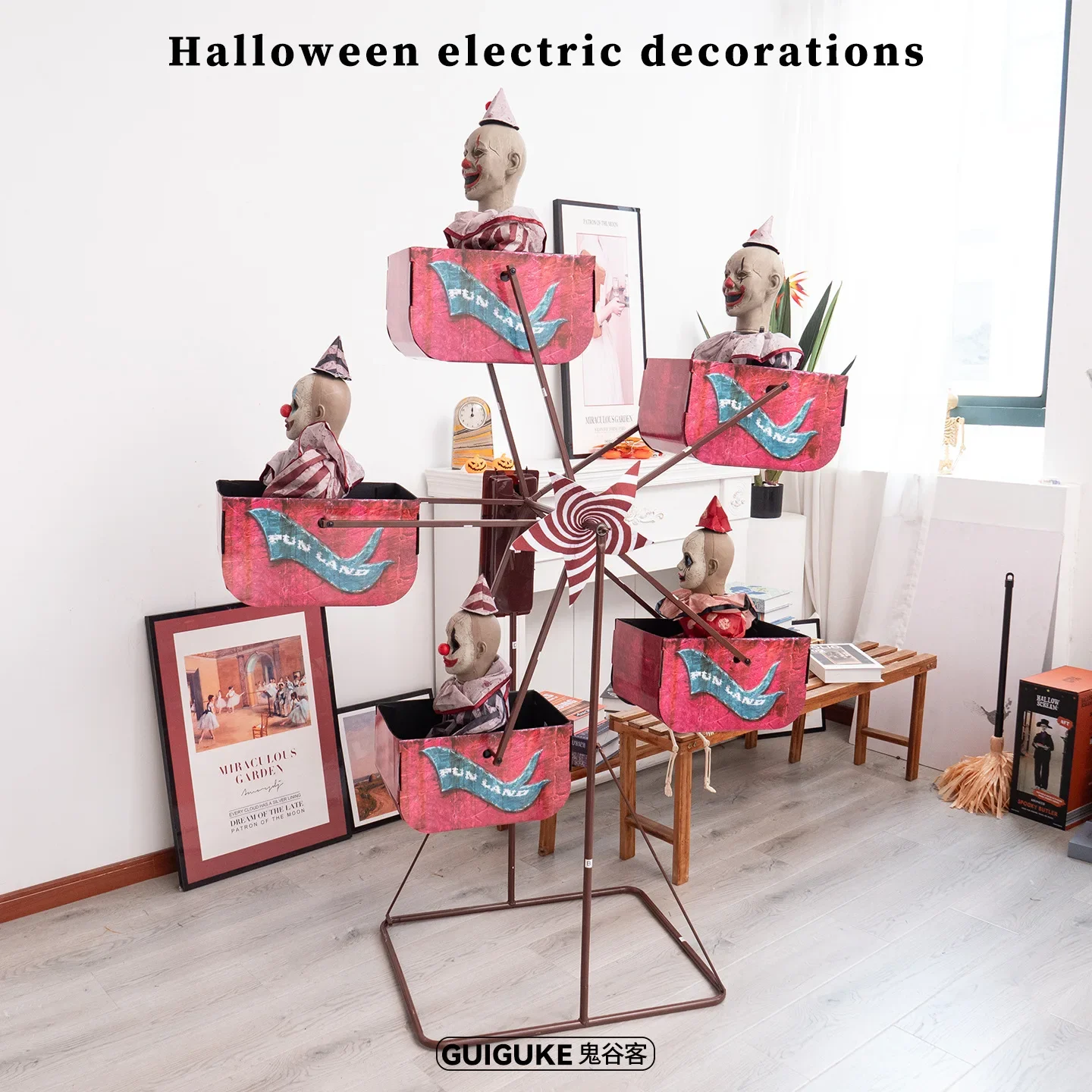 Halloween cross-border new Ferris wheel clown electric induction haunted house decoration scene layout