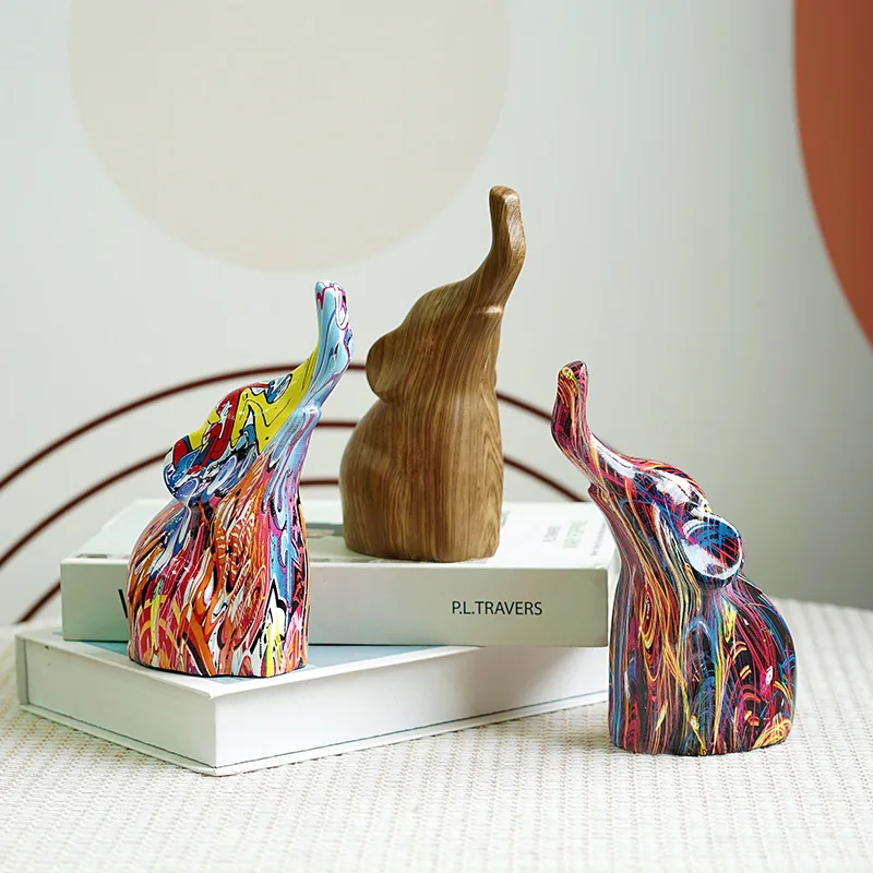 

Modern Minimalist Creative Abstract Animal Sculpture Colorful Elephant Figurine Home Decor for Living Room Table and TV Cabinet