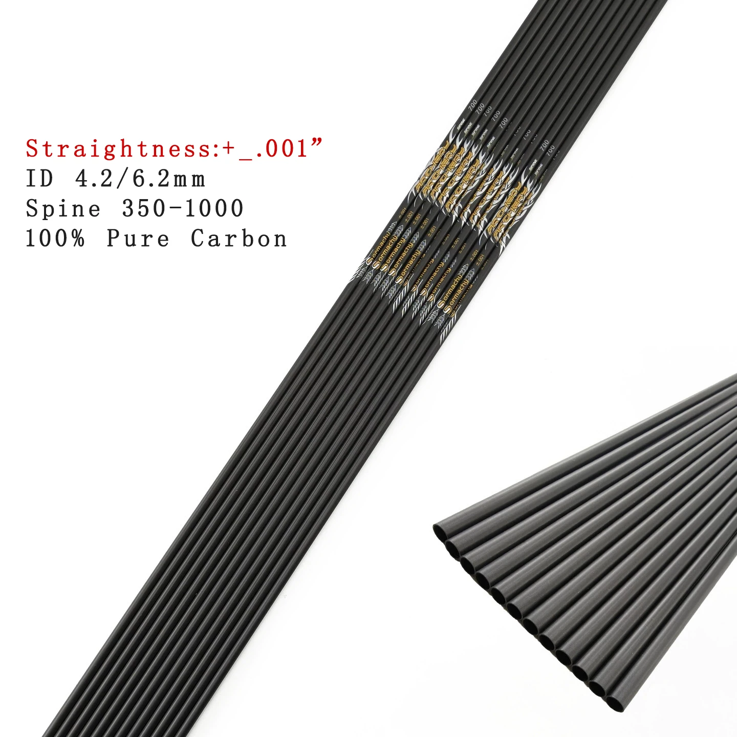 12 unidades +/- 0,001 eje de flecha de carbono puro ID 4,2mm/ 6,2mm SP350-1000 arco recurvo compuesto tradicional tiro con arco caza DIY