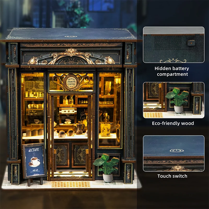 لتقوم بها بنفسك خشبية مصغرة أطقم منمذجة الأخضر كريستال مقهى كازا ثلاثية الأبعاد لغز بيوت الدمى مع الأثاث لهدايا عيد ميلاد الأصدقاء #4