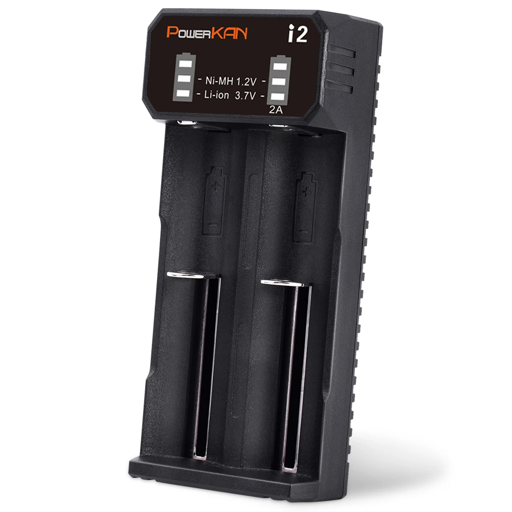 POWERKAN i2 Battery Charger with LED Display for 2 3.7V Li-Ion Batteries and 1.2V Ni-MH Cd AA AAA No.5 No.7 Rechargeable Battery