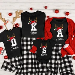 Personalized Christmas Family Matching Clothes Initial with Name Mom Dad Daughter Son T-shirt Baby Bodysuit Xmas Girl Boy Outfit