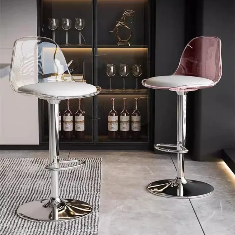 

Plastic Minimalist Bar Chair Modern Minimalist Backrest Bar Chair Acrylic Transparent Designer Creative High Feet Bench