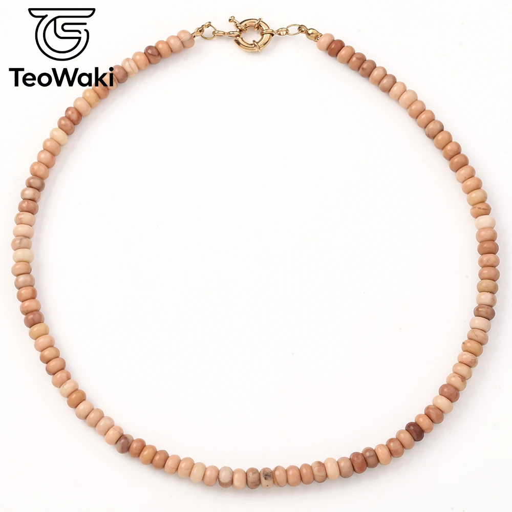 TeoWaki 40cm Natural 4×6mm Pink Aventurine Abacus Bead Choker Necklace Graduation Party Gift Women Fashion Collar Necklace