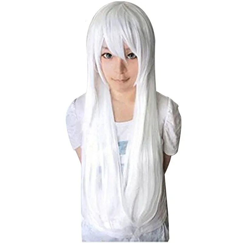 

80cm Lnuyasha kurama HakuToshi moka akashiya Long Straight Vocaloid White Synthetic Cosplay Wig With Bangs Wig Cap