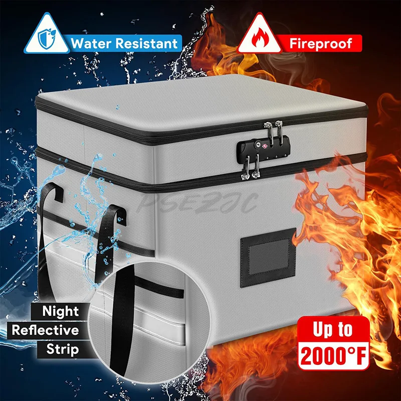 Fireproof and Waterproof Double-layer File Storage Box Valuable Data Archive Box Locked Safe Box