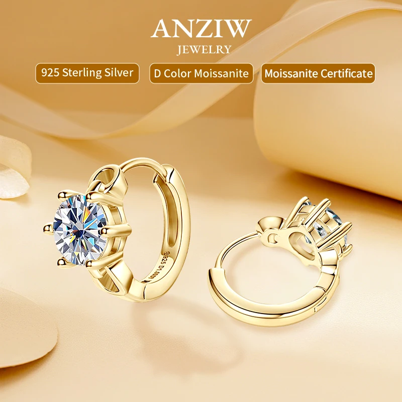 

2025 New 2.0cttw D Moissanite Hoop Huggie Earrings for Women 925 Silver Sparking 6.5mm 1.0ct Lab Diamond 6 Claw Earrings Jewelry
