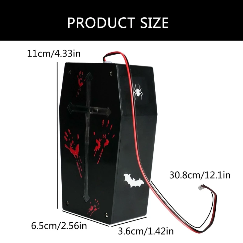 Interactive Voice Controlled Coffin Case Halloween Themed Sound Reactive Coffin with Colorful Lights for Scary Amusement