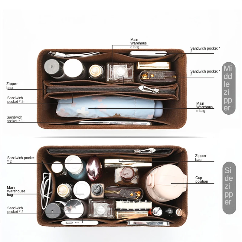 For LV Speedy25 30 35 Make up Organizer Felt Cloth Handbag Organizer Insert Bag Travel Inner Purse Portable Cosmetic Bags