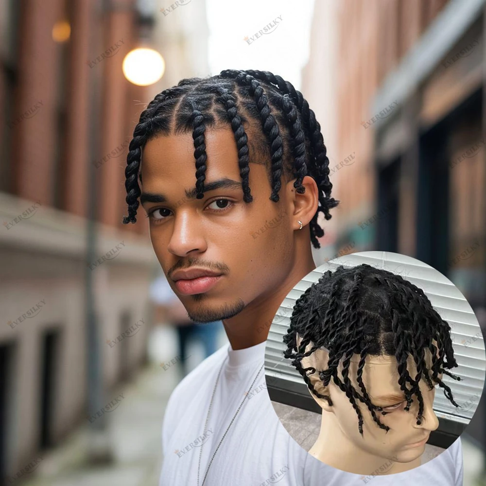 

Men Dreadlock Twist Braids Human Hair Undetectable Micro Skin Base Toupee Hairpieces Braided Hair Vloop Natural Looking Wigs