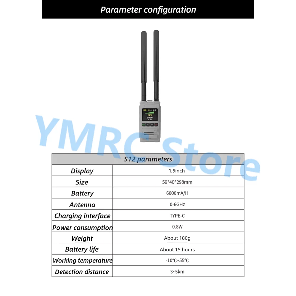 Skydroid S12 Detect 0M-6GHZ Frequenz-Drohnendetektor, unterstützt tragbare Drohnenalarme, effektive Erkennungsentfernung bis zu 3–5 km