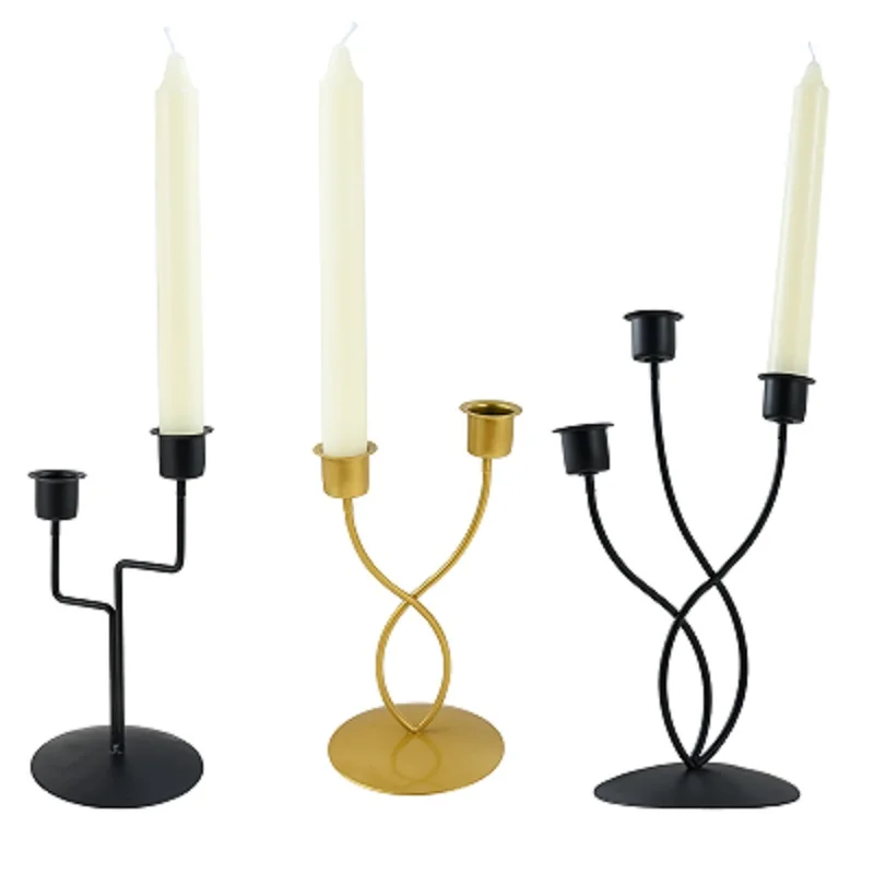 Portavelas negro/dorado con dos/tres tazas, centro de mesa, candelabro para Mantel, chimenea, comedor, escritorio, decoración del hogar