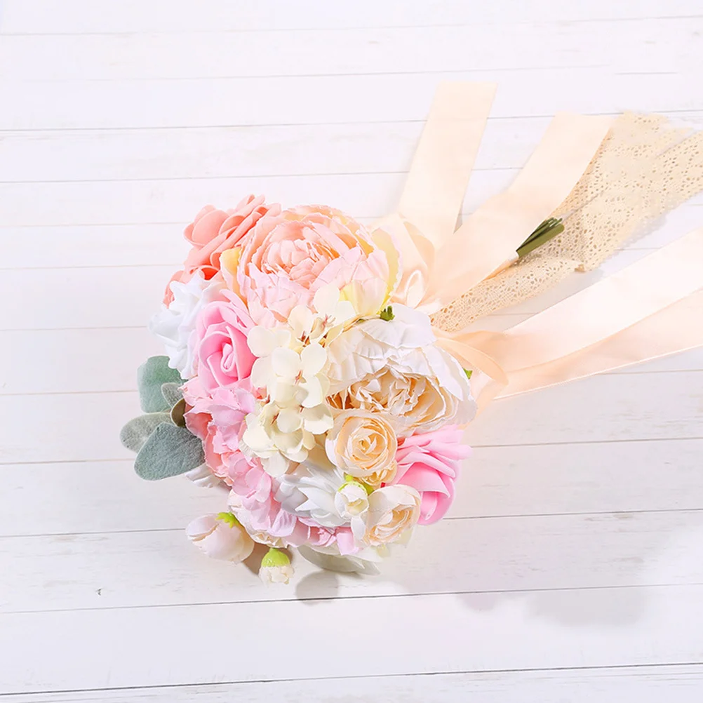 

Pink Rose Wedding Bridal Bouquet Artificial Silk Flower for Wedding Party Photo Prop Bride Supplies Bridal Bouquets
