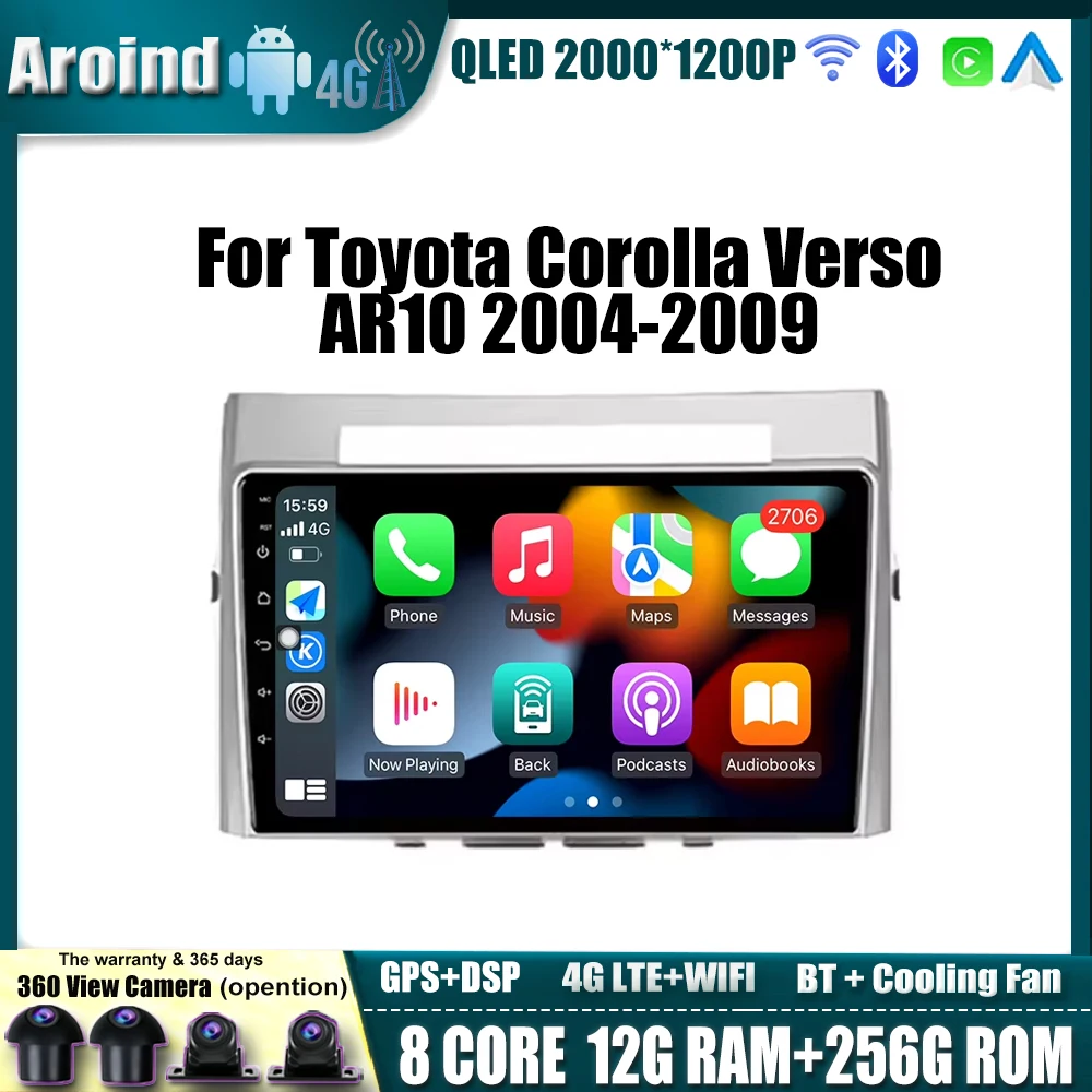 

9inch IPS Touchscreen Android Auto For Toyota Corolla Verso AR10 2004-2009 GPS Navigation Auto Radio Bluetooth Car Accessories