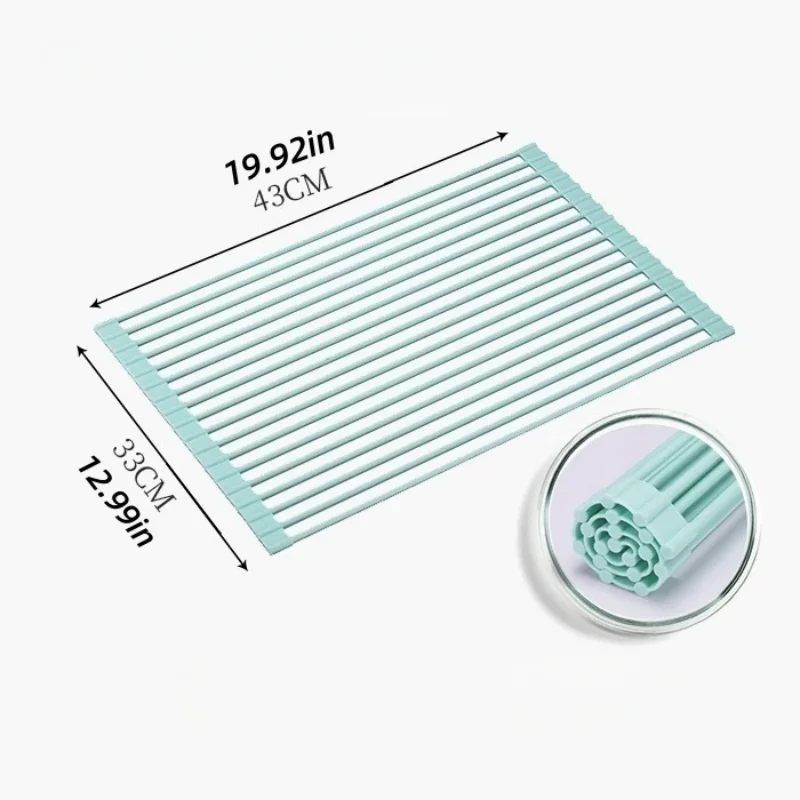 1pc Silicone Roll-Up Dish Drying Rack - Space-Saving Over The Sink Design, Sink Mat, Easy Storage,  Durable, Drain Rack