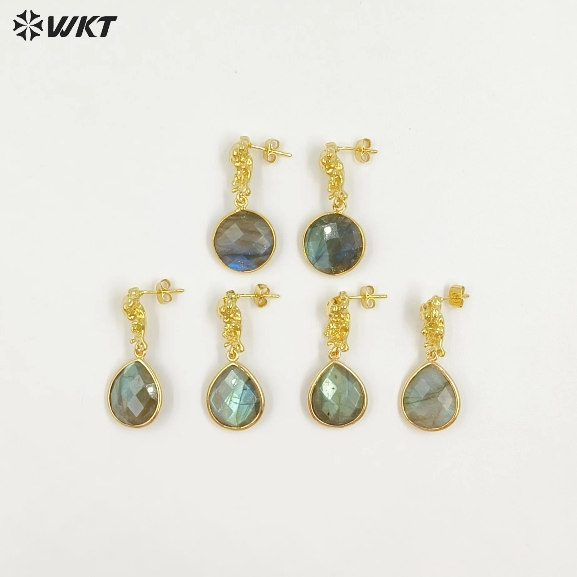 

WT-E790 Серьги средней длины из натурального блестящего красивого лабрадорита с позолотой 18 карат для женщин, ювелирные изделия