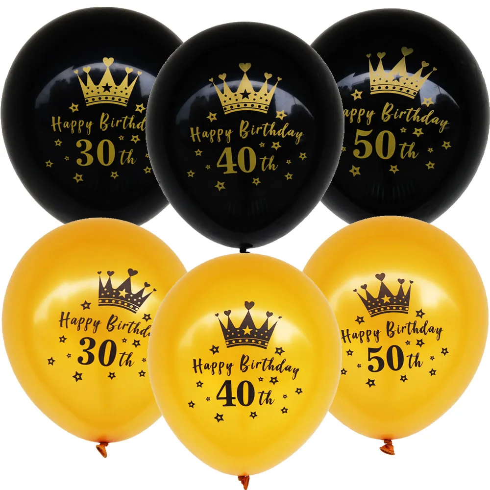 5-50 pièces 30e 40e 50e anniversaire ballons en Latex 12 ''noir or numéro 40 50 ballon joyeux anniversaire ballons pour adultes hommes femmes