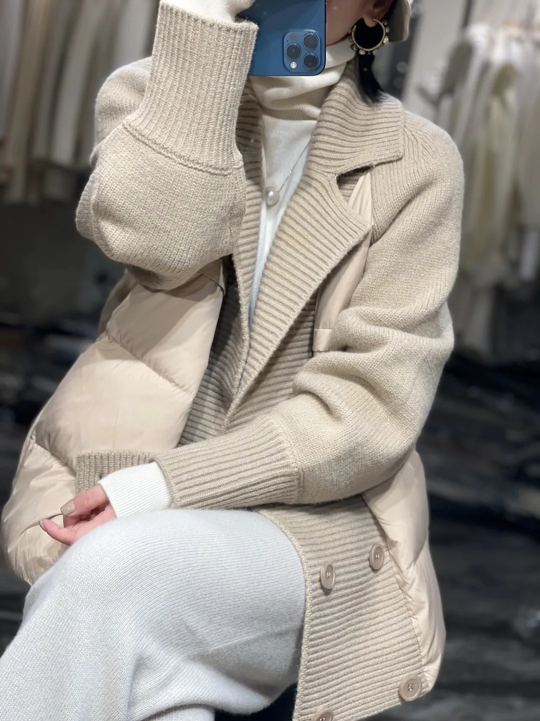 Women's Wool Blend down Jaet Coat Collar Flip Autumn Winter New Sle Faion Outerwear Thiened Long Sve Double Breasted
