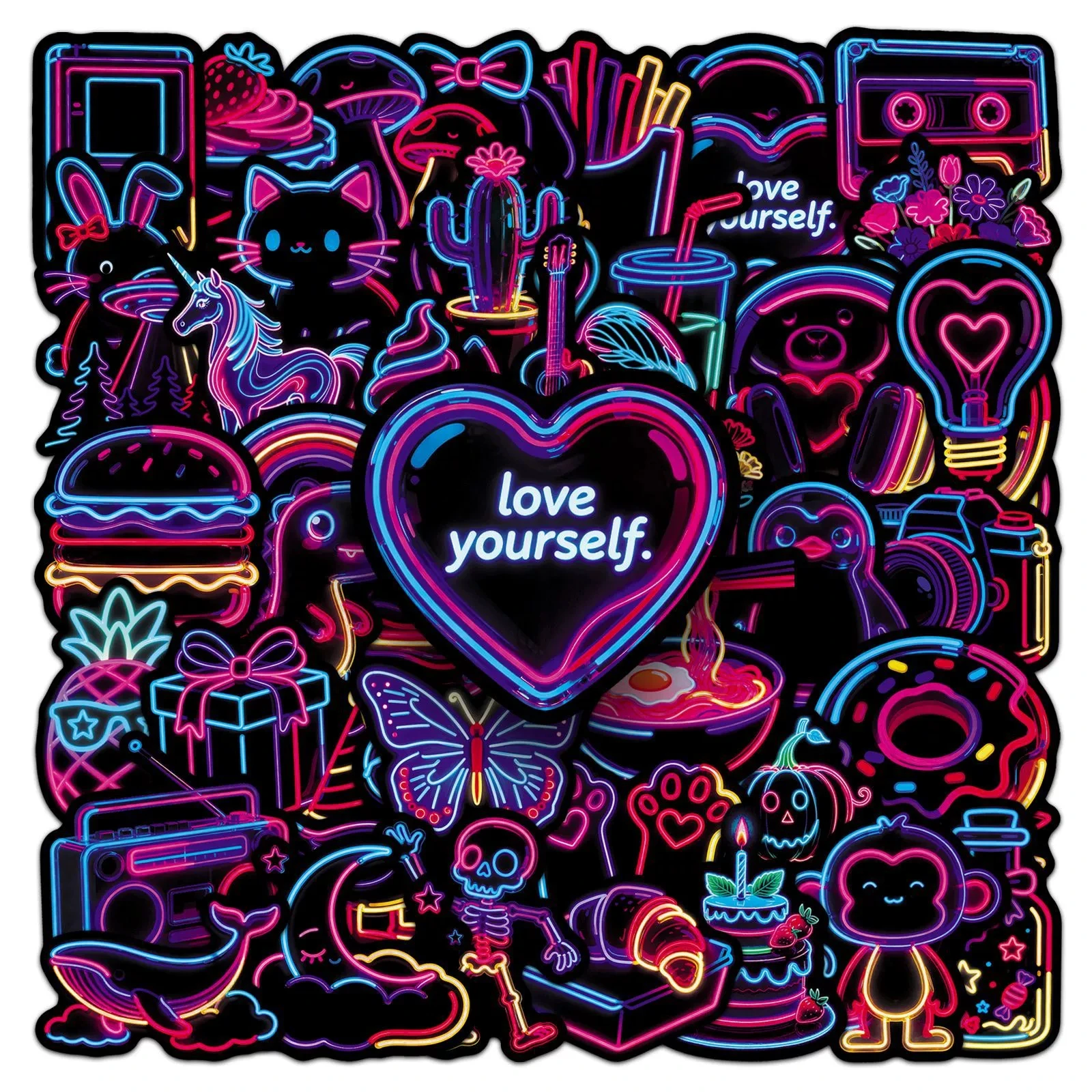 50 Stück Ins-Style Niedliche Neon-Cartoon-Aufkleber Kreative Bunte Wasserfeste Sticker für Tagebuch Laptop Handy Scrapbook Kawaii Deko