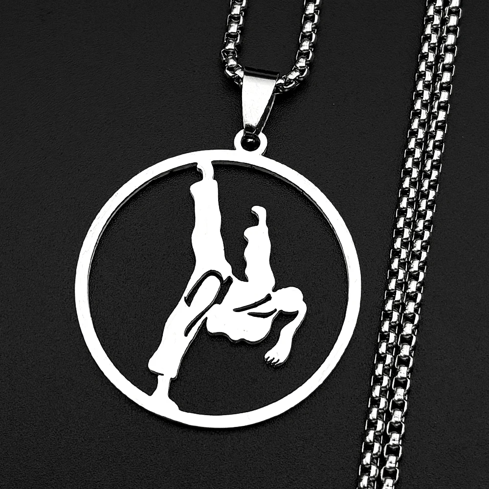 Karate Taekwondo Mädchen Anhänger Halskette für Damen Herren Edelstahl Silberfarben Sport Hip-Hop Mode Kette Schmuck Geschenke – Detail 6