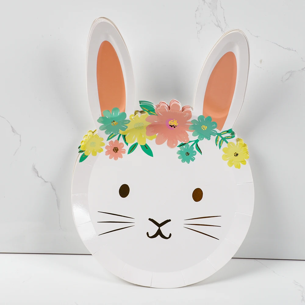 Cute Bunny Rabbit Gilding Disposable Paper Plates Napkins Tableware for Baby Shower Birthday Happy Easter Party Decoration