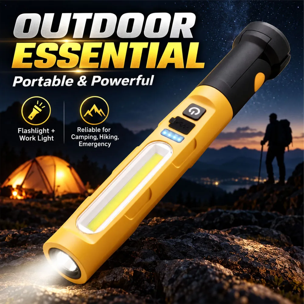 Magnetic COB LED Work Lamp Multi-Function Inspection Light with Hanging Hook 4 Stage Battery Indicator for Car Maintenance
