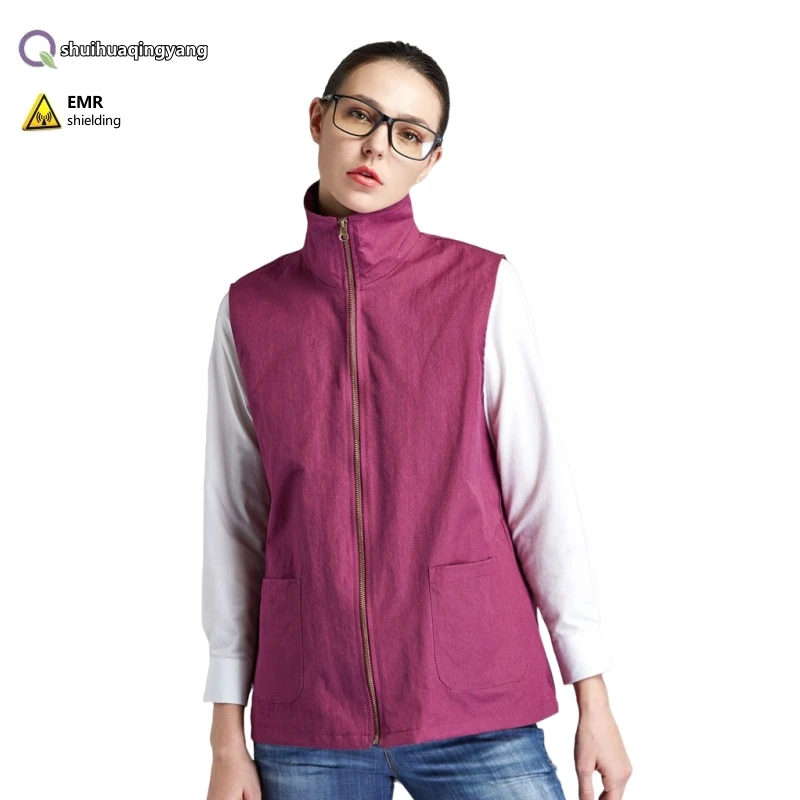 Electromagnetic radiation protective metal fiber high collar vest machine room EMF shielding four season universal work clothing