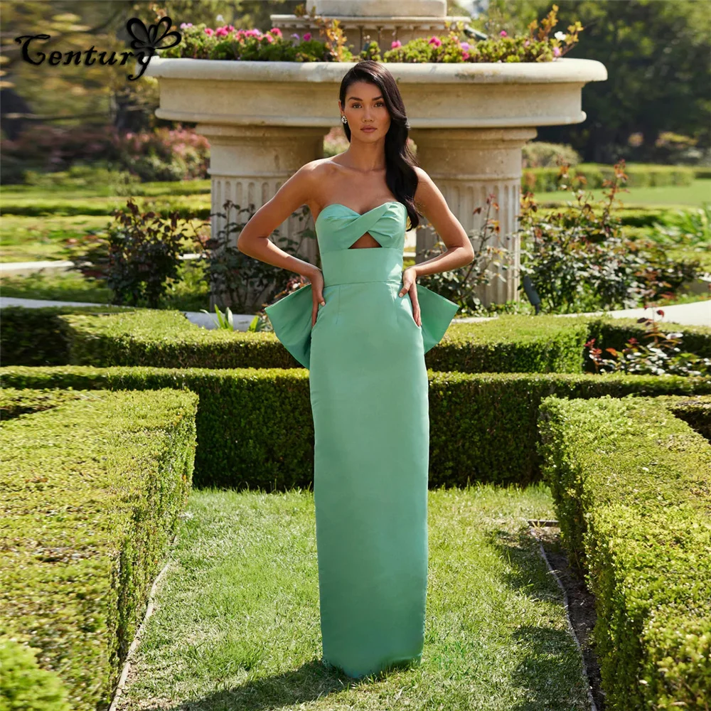 

Mint Green Prom Dress with Big Bow Sweetheart Backless Floor Length Pageant Evening Gowns Robe De Soiree Vestido Largo