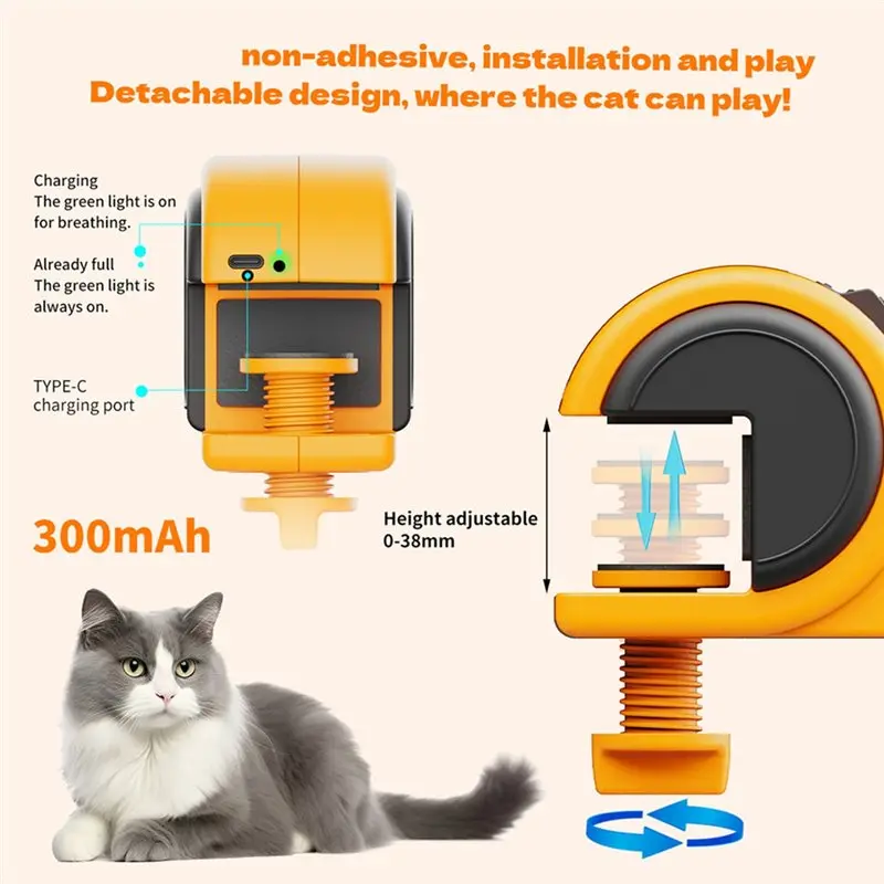 Auto Sensor Retractable Electric Cat Teaser Wand Adjustable Fixed Clamp Interactive Training Toy For Cats Dogs