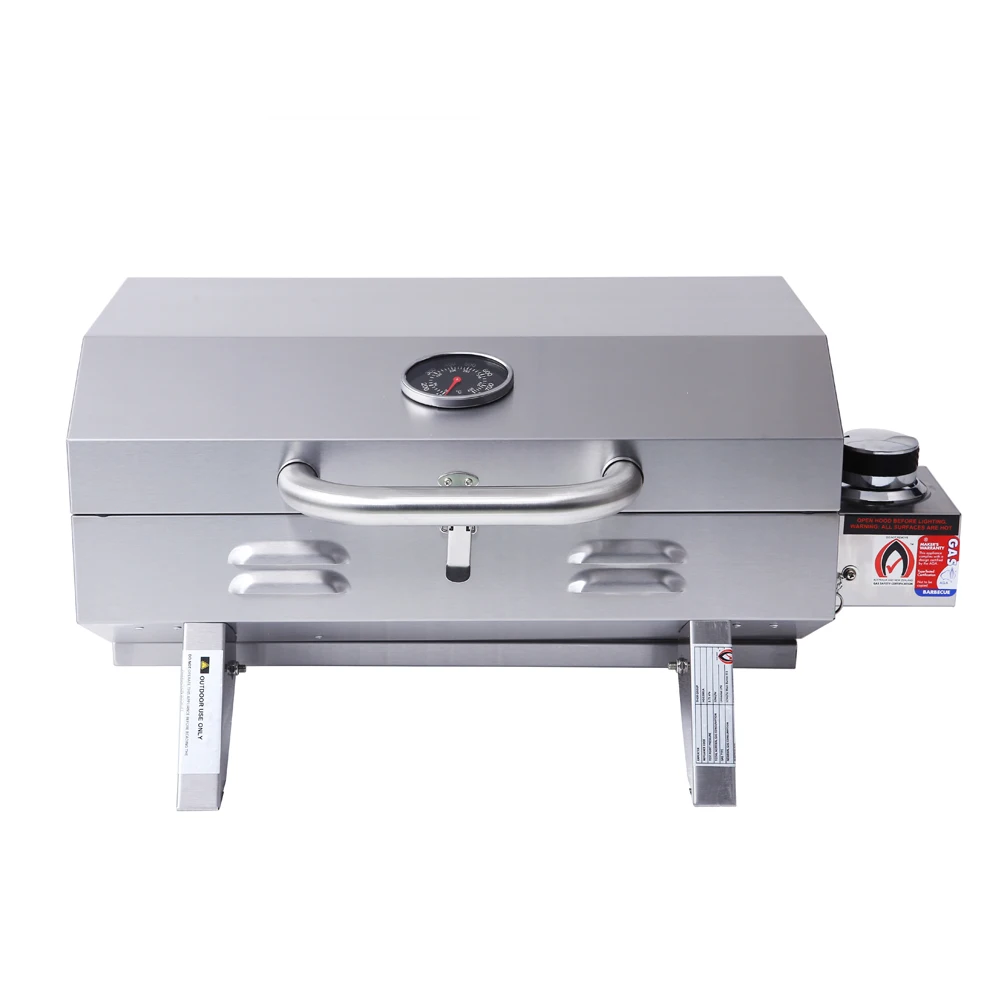 Portable Stainless steel gas BBQ Grill With Lid Barbecue Grill Stove With Stainless Steel Cover Gas Grill Net Fast Heating