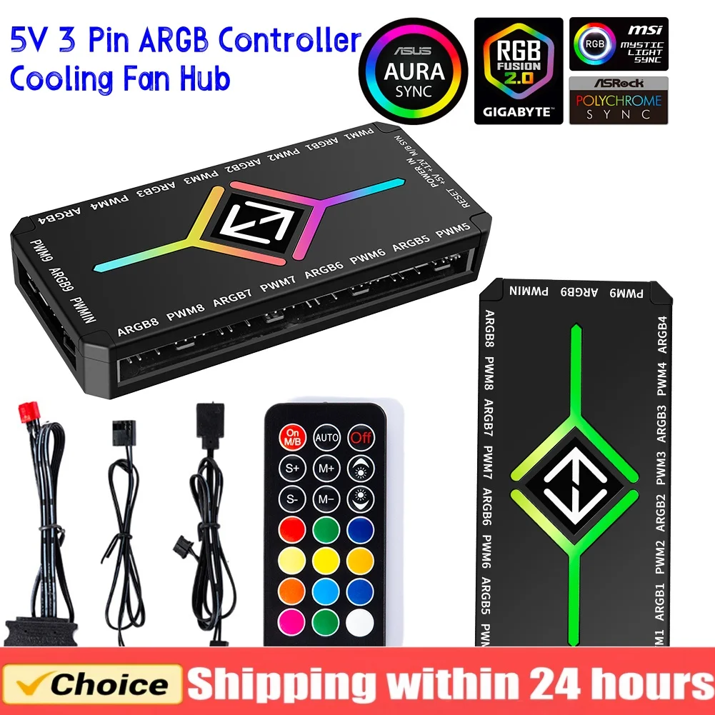 1 do 9 3 w 1 5V 3-pinowy kontroler ARGB Hub wentylatorów chłodzących Zasilacz SATA 4-pinowy PWM Magnetyczny Hub ssący do wentylatorów obudowy komputera PC