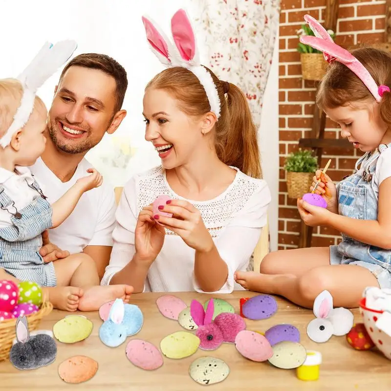 24pcs Foam Easter Eggs Colorful Fake Eggs 4pcs Plush Bunny For Easter DIY Wreath Decoration Kids Gifts Easter Party Supplies