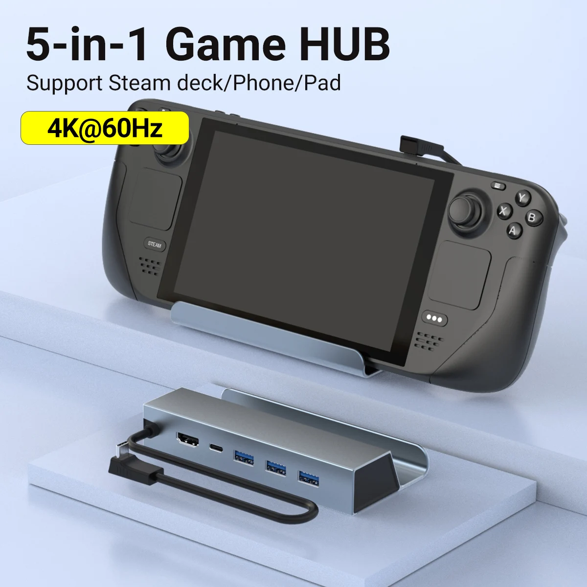 

5 In 1 USB-C Console Dock, Aluminum Shell Game Hub With 4K HDMI+PD 100W+USB 2.0*3, For Mobile Phone，Laptop Computer，Steam Deck