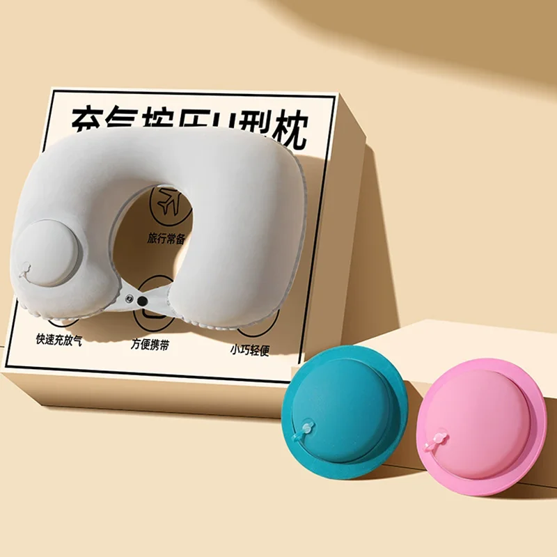 وسادة رقبة للسفر وسادة طائرة قابلة للنفخ على شكل حرف U وسادة حماية لتقويم العظام في الهواء الطلق وسادة قابلة للطي محمولة