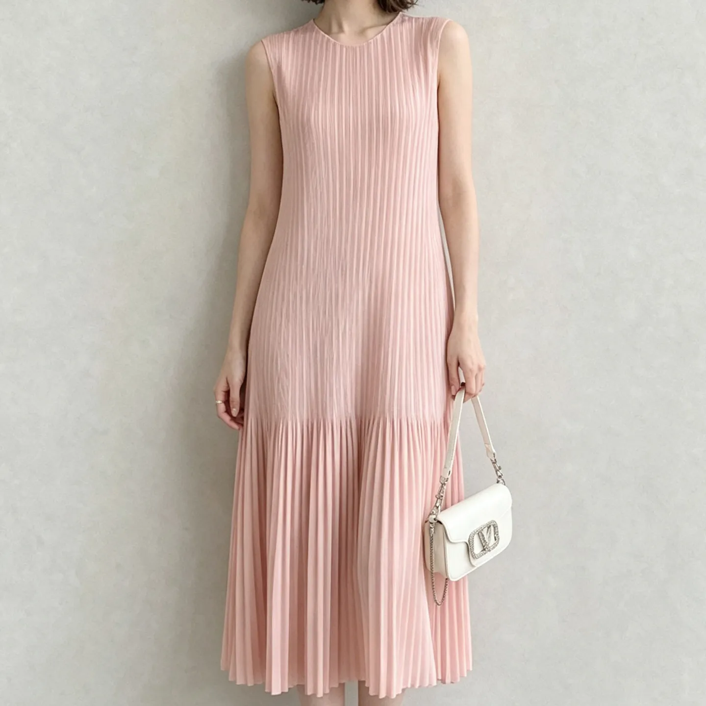 Miyake Plissee-Kleid Damen Ärmelloses Midi-Kleid Strukturiert Locker Sitzend Elegant Lässig Sommer Mode Minimalistischer Stil Schickes Fit – Detail 10